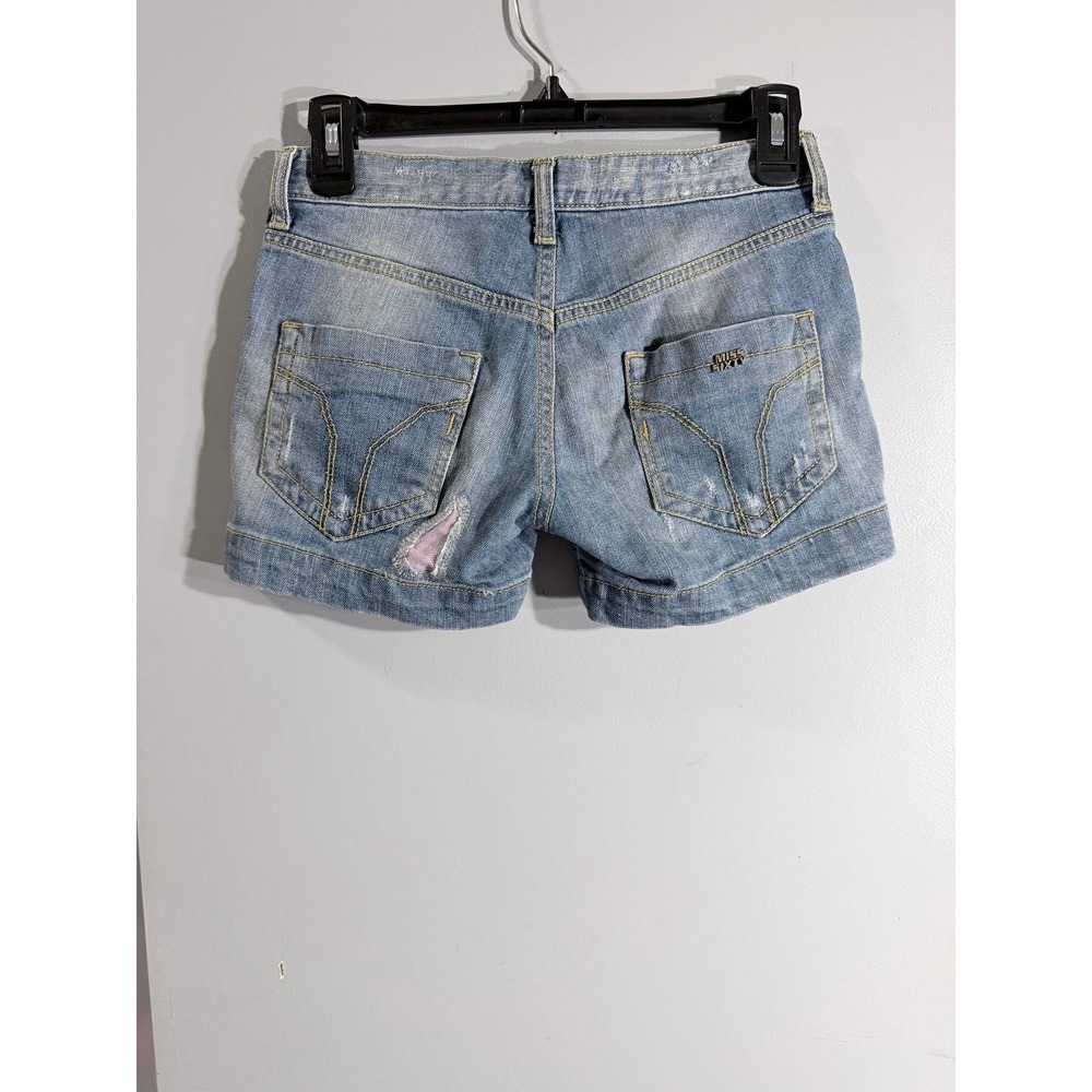 Miss Sixty patched denim shorts light wash blue pink patch low rise size 6 - Picture 5 of 11
